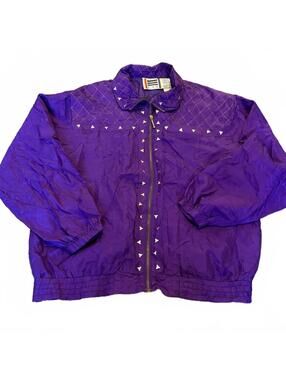Vintage 90s EVR Silk Windbreaker Jacket Purple Studded Cropped S/P